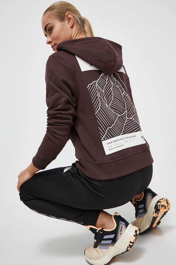 The North Face Pamučna dukserica The North Face za žene, boja: smeđa, s kapuljačom, s tiskom