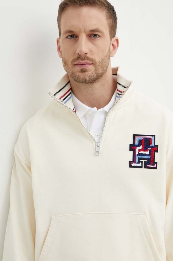 Tommy Hilfiger Pamučna dukserica Tommy Hilfiger za muškarce, boja: bež, s aplikacijom, MW0MW34412