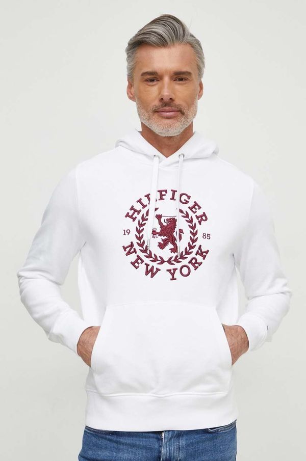Tommy Hilfiger Pamučna dukserica Tommy Hilfiger za muškarce, boja: bijela, s kapuljačom, s aplikacijom, MW0MW33650