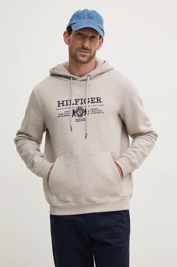 Tommy Hilfiger Pamučna dukserica Tommy Hilfiger za muškarce, boja: siva, s kapuljačom, melanž, MW0MW35527