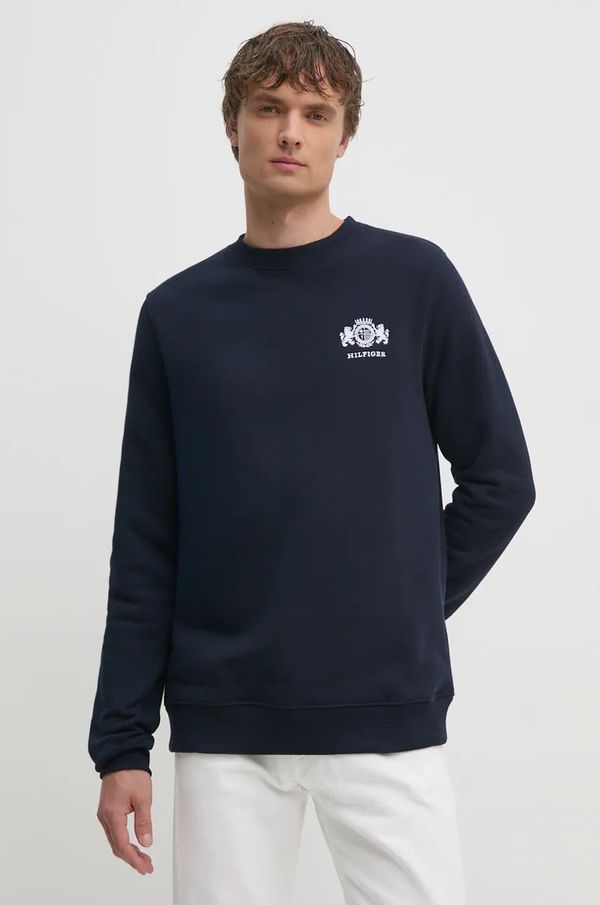 Tommy Hilfiger Pamučna dukserica Tommy Hilfiger za muškarce, boja: tamno plava, s aplikacijom, MW0MW35528