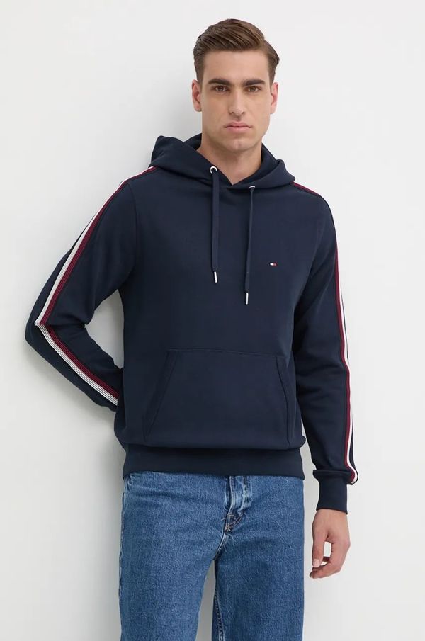 Tommy Hilfiger Pamučna dukserica Tommy Hilfiger za muškarce, boja: tamno plava, s kapuljačom, s aplikacijom, MW0MW37225