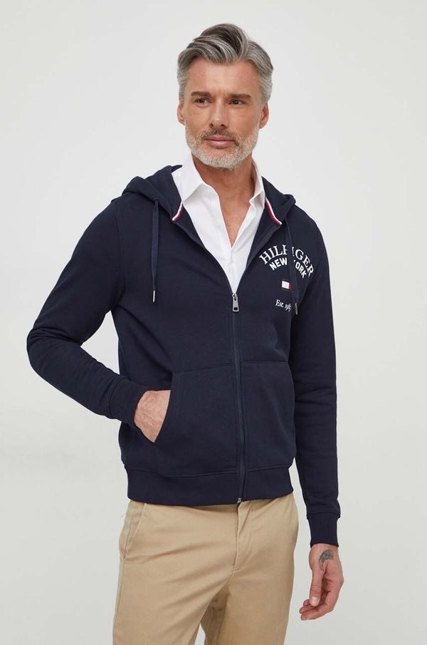 Tommy Hilfiger Pamučna dukserica Tommy Hilfiger za muškarce, boja: tamno plava, s kapuljačom, s tiskom