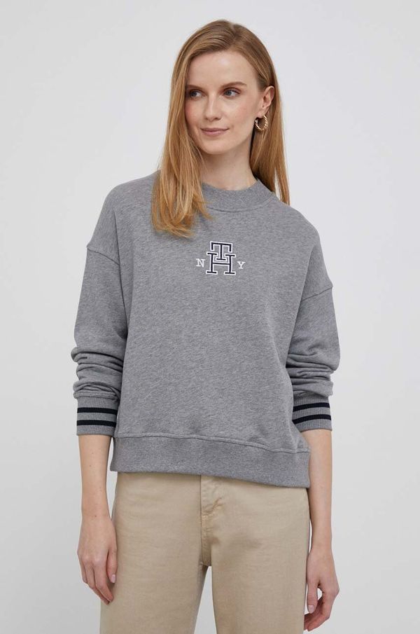 Tommy Hilfiger Pamučna dukserica Tommy Hilfiger za žene, boja: siva, melanž