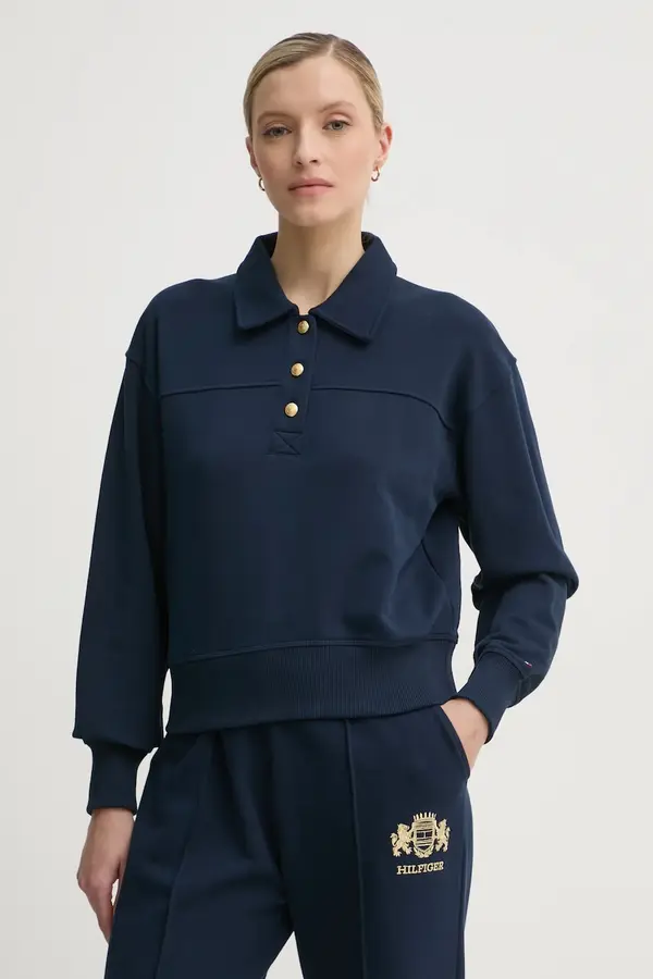 Tommy Hilfiger Pamučna dukserica Tommy Hilfiger za žene, boja: tamno plava, bez uzorka, WW0WW44081