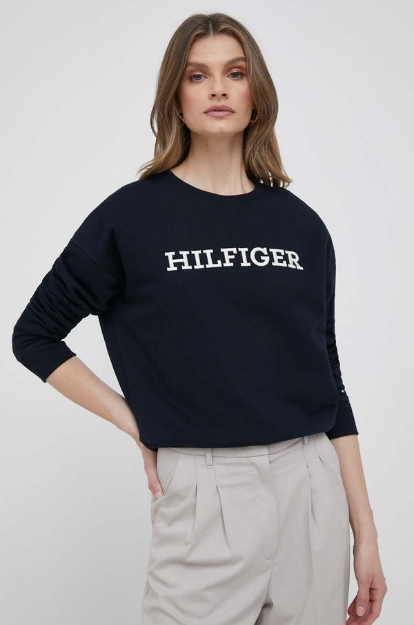 Tommy Hilfiger Pamučna dukserica Tommy Hilfiger za žene, boja: tamno plava, s aplikacijom