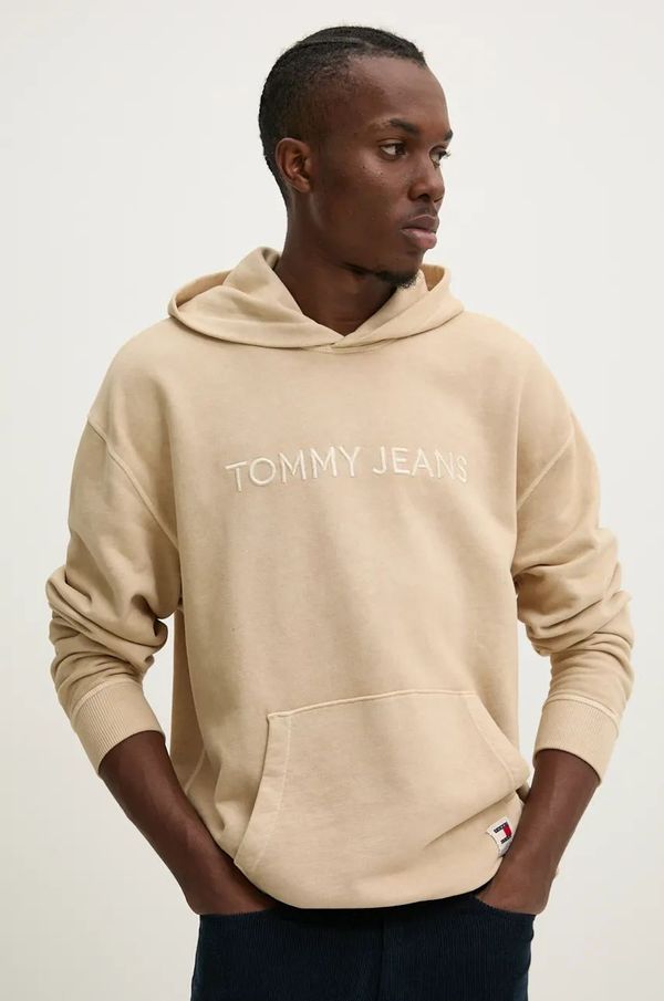 Tommy Jeans Pamučna dukserica Tommy Jeans za muškarce, boja: bež, s kapuljačom, s aplikacijom, DM0DM19741