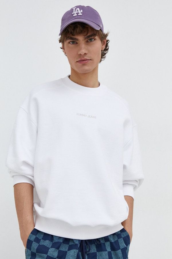 Tommy Jeans Pamučna dukserica Tommy Jeans za muškarce, boja: bijela, bez uzorka, DM0DM18414