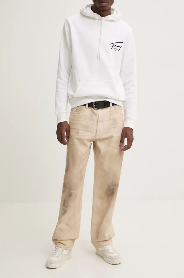 Tommy Jeans Pamučna dukserica Tommy Jeans za muškarce, boja: bijela, s kapuljačom, s tiskom, DM0DM19229