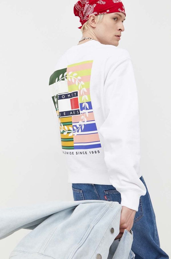 Tommy Jeans Pamučna dukserica Tommy Jeans za muškarce, boja: bijela, s tiskom