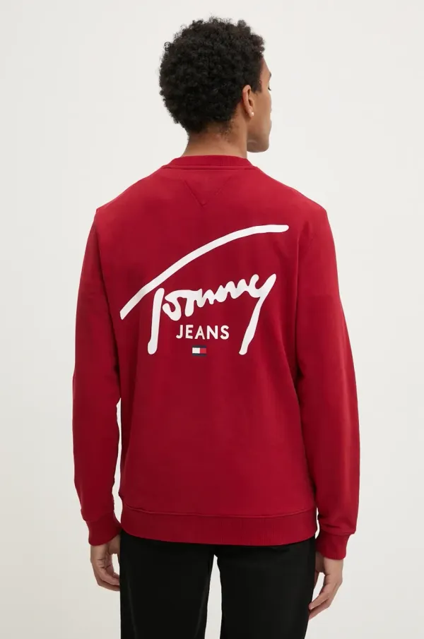 Tommy Jeans Pamučna dukserica Tommy Jeans za muškarce, boja: bordo, s tiskom, DM0DM19230