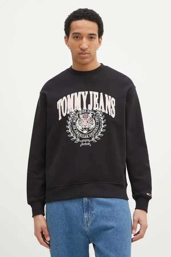 Tommy Hilfiger Pamučna dukserica Tommy Jeans za muškarce, boja: crna, s aplikacijom, DM0DM20640