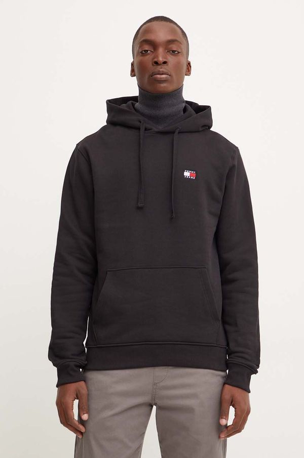 Tommy Jeans Pamučna dukserica Tommy Jeans za muškarce, boja: crna, s kapuljačom, bez uzorka, DM0DM17988