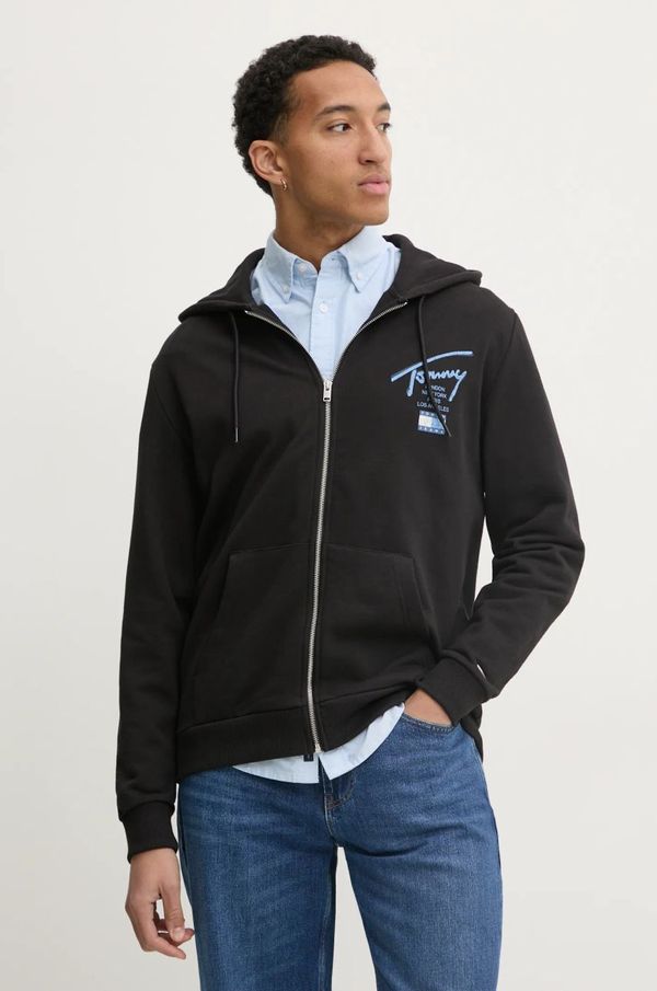 Tommy Jeans Pamučna dukserica Tommy Jeans za muškarce, boja: crna, s kapuljačom, s aplikacijom, DM0DM21101