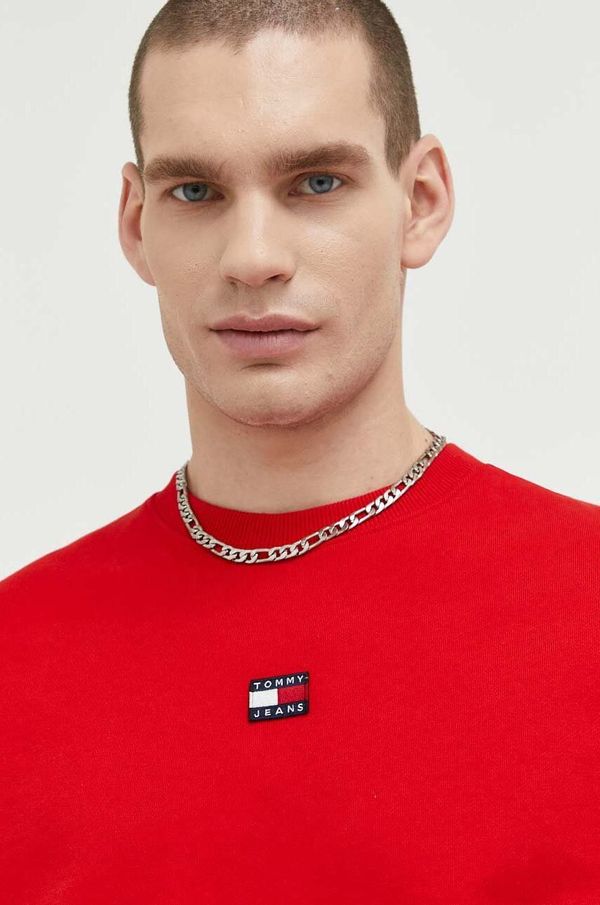 Tommy Jeans Pamučna dukserica Tommy Jeans za muškarce, boja: crvena, s aplikacijom