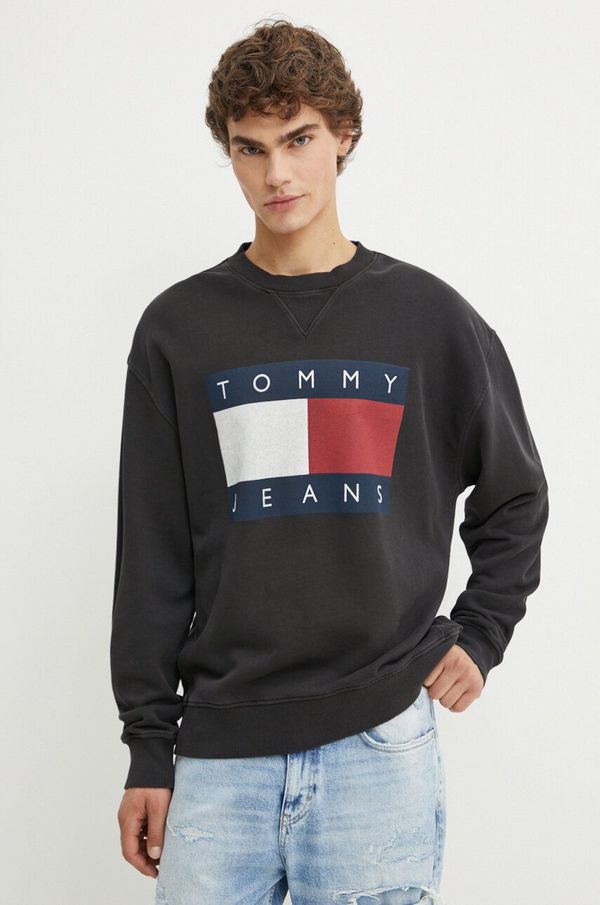 Tommy Jeans Pamučna dukserica Tommy Jeans za muškarce, boja: siva, s tiskom, DM0DM19222