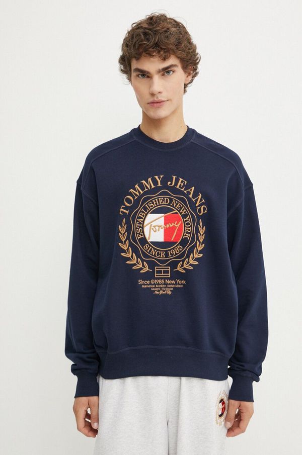 Tommy Jeans Pamučna dukserica Tommy Jeans za muškarce, boja: tamno plava, s aplikacijom, DM0DM19243