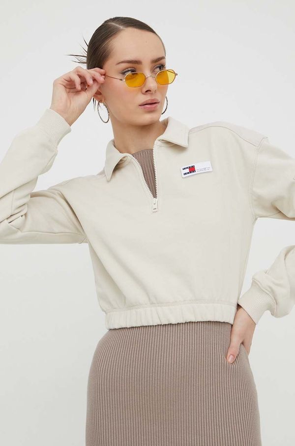 Tommy Jeans Pamučna dukserica Tommy Jeans za žene, boja: bež, bez uzorka