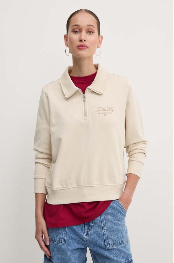 Tommy Jeans Pamučna dukserica Tommy Jeans za žene, boja: bež, s aplikacijom, DW0DW18367