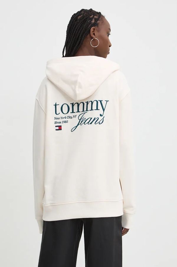 Tommy Jeans Pamučna dukserica Tommy Jeans za žene, boja: bež, s kapuljačom, s aplikacijom, DW0DW18760