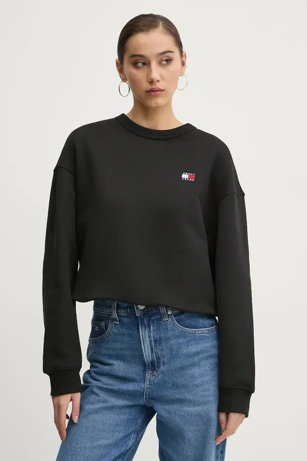Tommy Hilfiger Pamučna dukserica Tommy Jeans za žene, boja: crna, bez uzorka, DW0DW19408