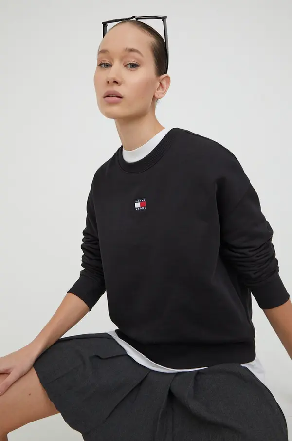 Tommy Hilfiger Pamučna dukserica Tommy Jeans za žene, boja: crna, s aplikacijom