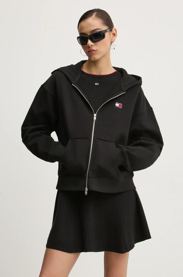 Tommy Jeans Pamučna dukserica Tommy Jeans za žene, boja: crna, s kapuljačom, bez uzorka, DW0DW19412