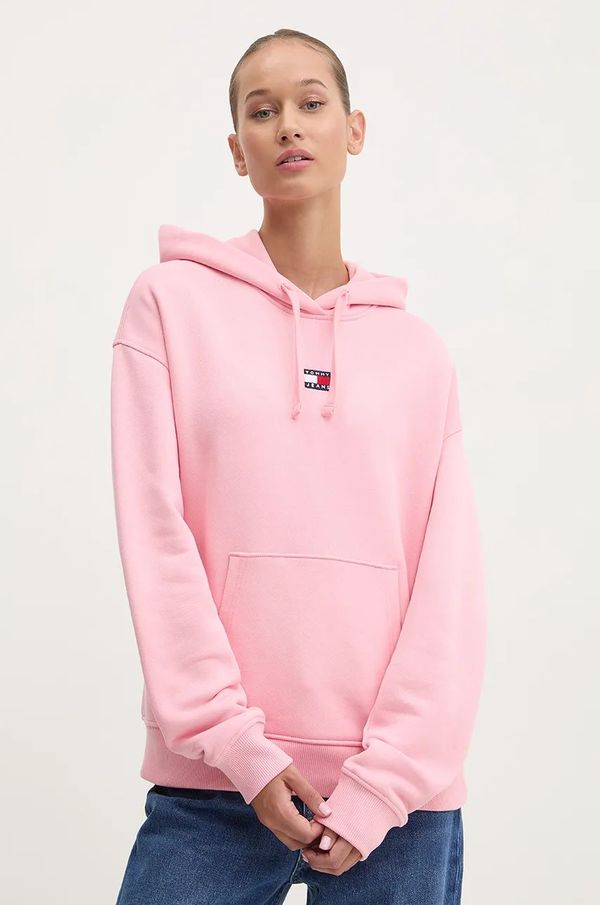 Tommy Jeans Pamučna dukserica Tommy Jeans za žene, boja: ružičasta, s kapuljačom, s aplikacijom