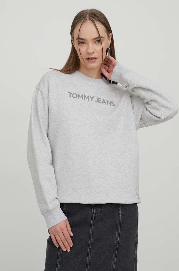 Tommy Jeans Pamučna dukserica Tommy Jeans za žene, boja: siva, s tiskom, DW0DW17327