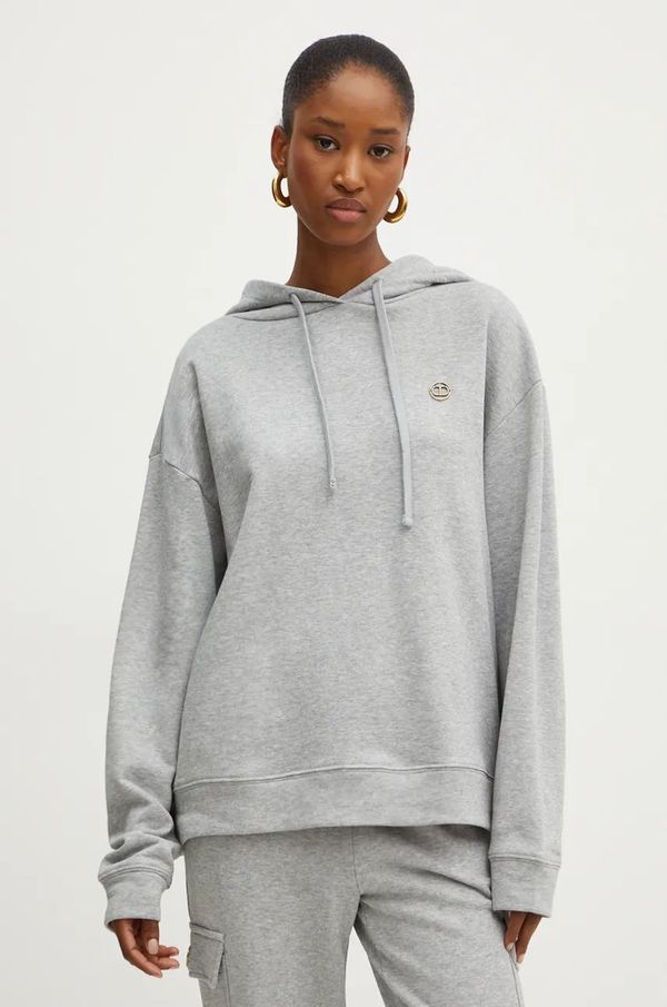 Twinset Pamučna dukserica Twinset za žene, boja: siva, s kapuljačom, melanž, 242TP2490