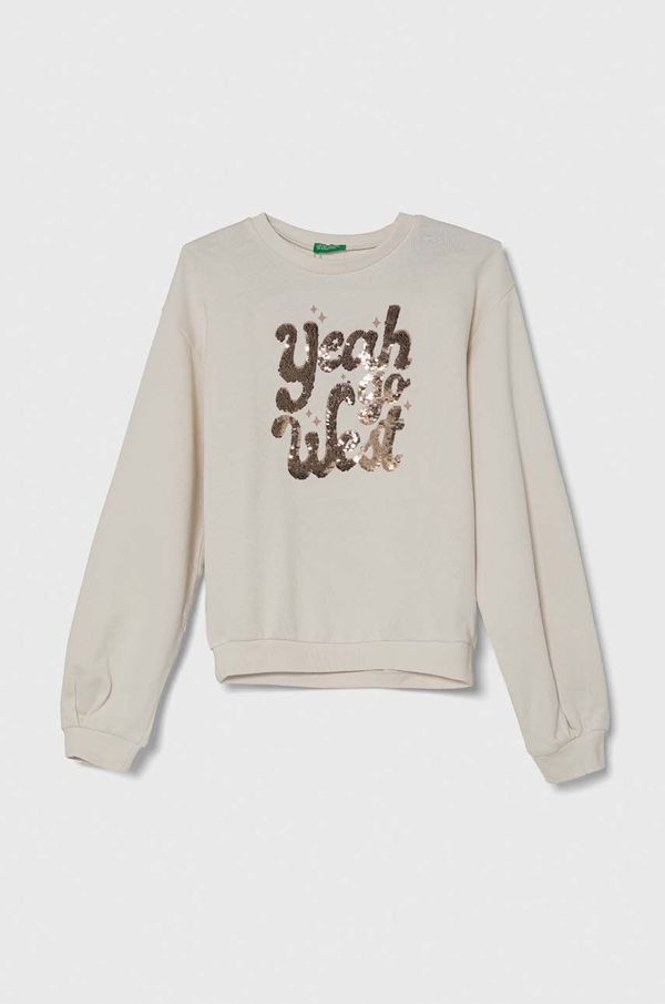 United Colors of Benetton Pamučna dukserica United Colors of Benetton boja: bež, s tiskom