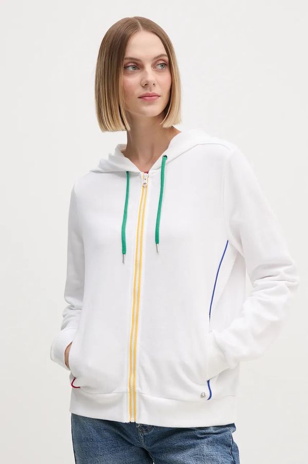 United Colors of Benetton Pamučna dukserica United Colors of Benetton za žene, boja: bijela, s kapuljačom, bez uzorka