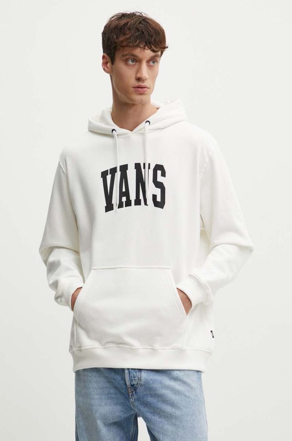 Vans Pamučna dukserica Vans za muškarce, boja: bež, s kapuljačom, s tiskom, VN000HNWFS81