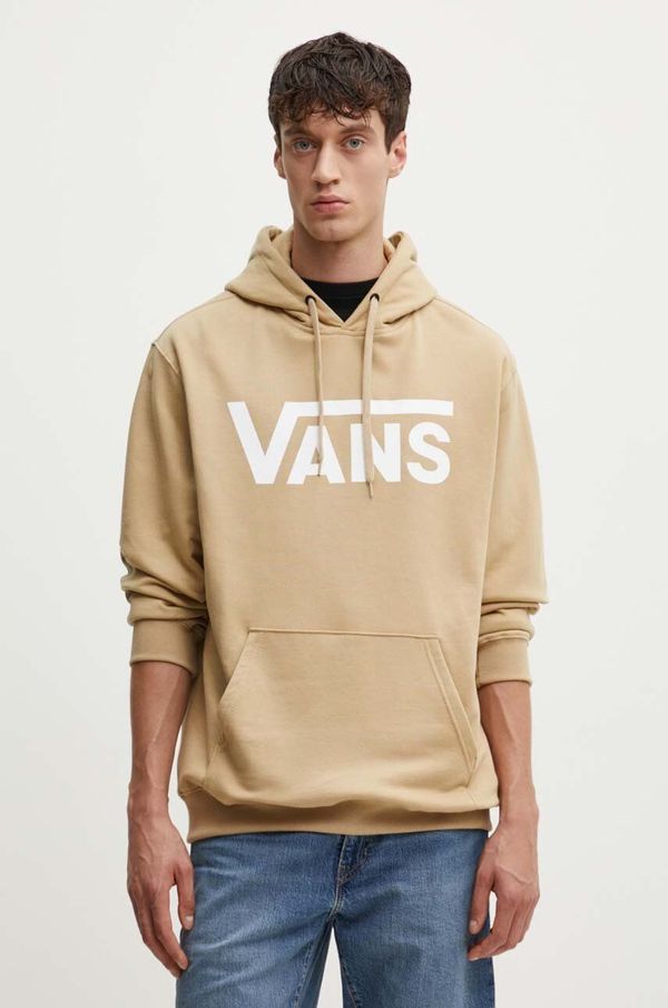 Vans Pamučna dukserica Vans za muškarce, boja: bež, s kapuljačom, s tiskom, VN000HNX4MG1