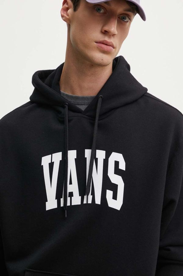 Vans Pamučna dukserica Vans za muškarce, boja: crna, s kapuljačom, s tiskom, VN000HNWBLK1