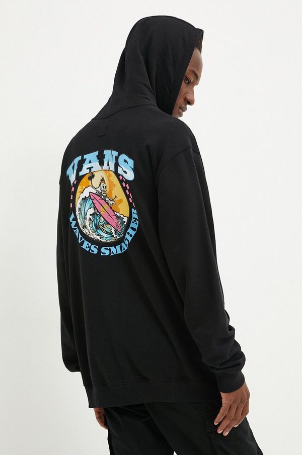 Vans Pamučna dukserica Vans za muškarce, boja: crna, s kapuljačom, s tiskom, VN000KJ1BLK1