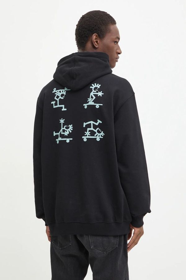 Vans Pamučna dukserica Vans za muškarce, boja: crna, s kapuljačom, s tiskom, VN000KU7BLK1