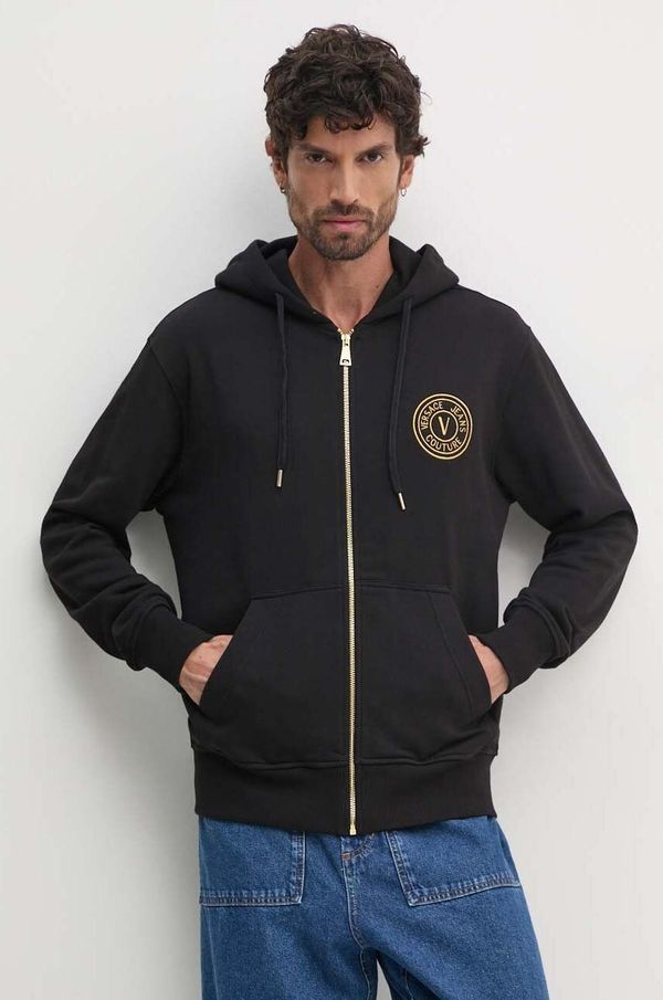 Versace Jeans Couture Pamučna dukserica Versace Jeans Couture za muškarce, boja: crna, s kapuljačom, s aplikacijom, 77GAIT00 CF00T