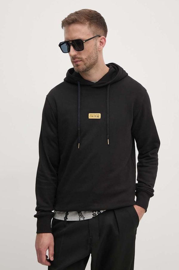 Versace Jeans Couture Pamučna dukserica Versace Jeans Couture za muškarce, boja: crna, s kapuljačom, s aplikacijom, 77GAIT08 CF00T