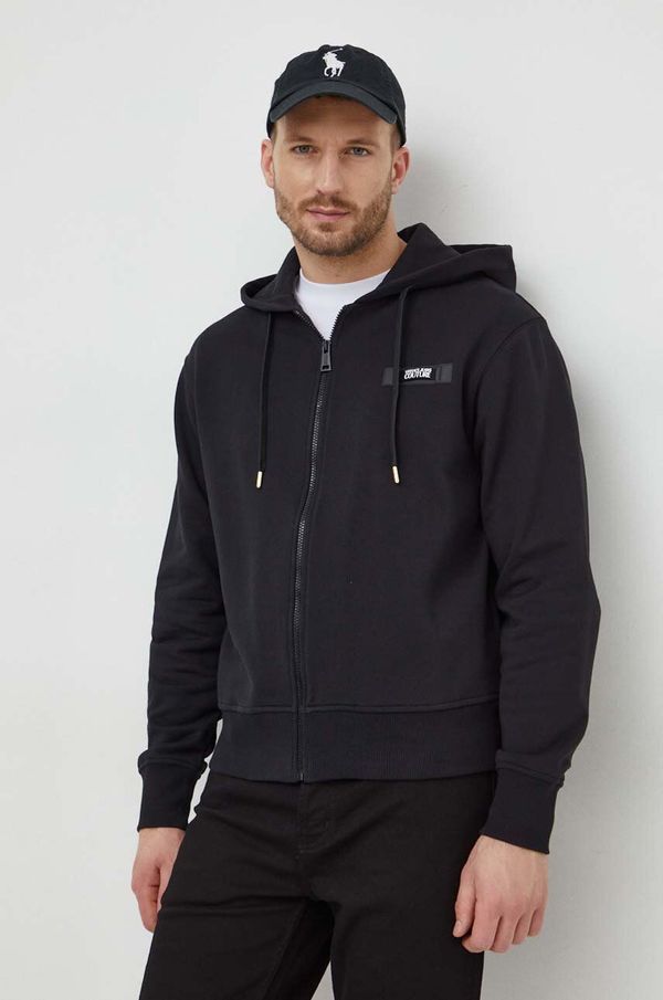 Versace Jeans Couture Pamučna dukserica Versace Jeans Couture za muškarce, boja: crna, s kapuljačom, s aplikacijom