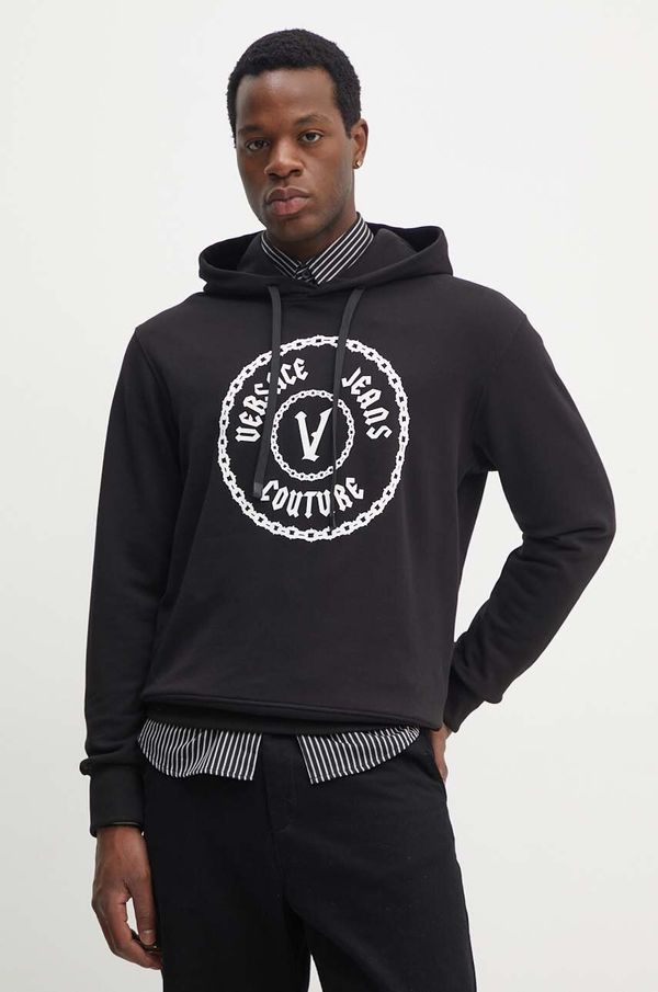 Versace Jeans Couture Pamučna dukserica Versace Jeans Couture za muškarce, boja: crna, s kapuljačom, s tiskom, 77GAIT03 CF00T