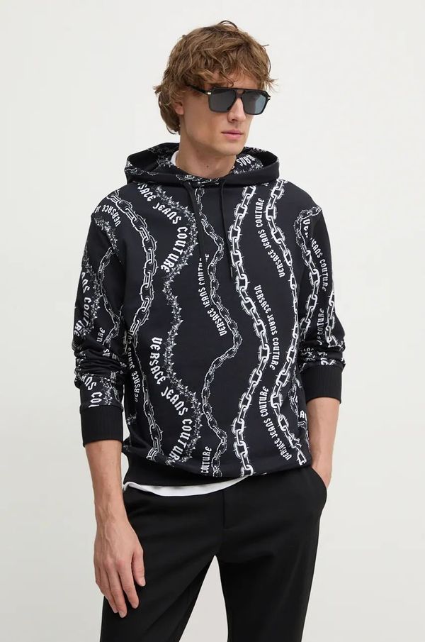Versace Jeans Couture Pamučna dukserica Versace Jeans Couture za muškarce, boja: crna, s kapuljačom, s uzorkom, 77GAI3H0 FS160