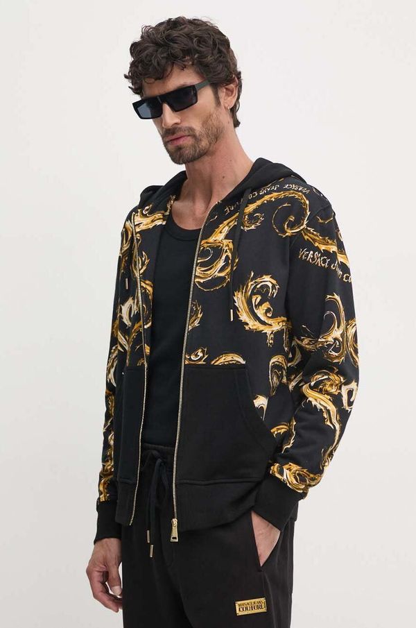 Versace Jeans Couture Pamučna dukserica Versace Jeans Couture za muškarce, boja: crna, s kapuljačom, s uzorkom, 77GAI3Z1 FS161