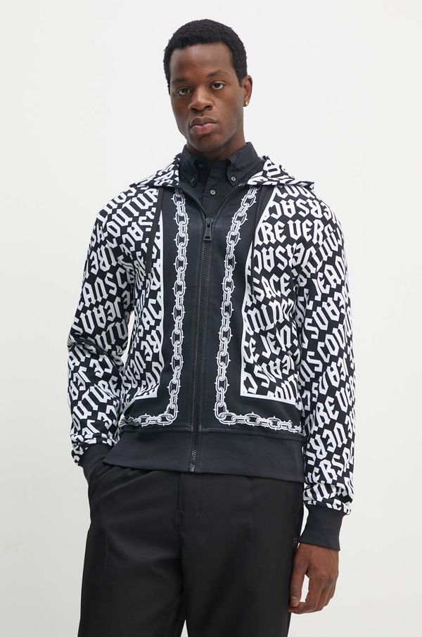 Versace Jeans Couture Pamučna dukserica Versace Jeans Couture za muškarce, boja: crna, s kapuljačom, s uzorkom, 77GAIE08 CF20E