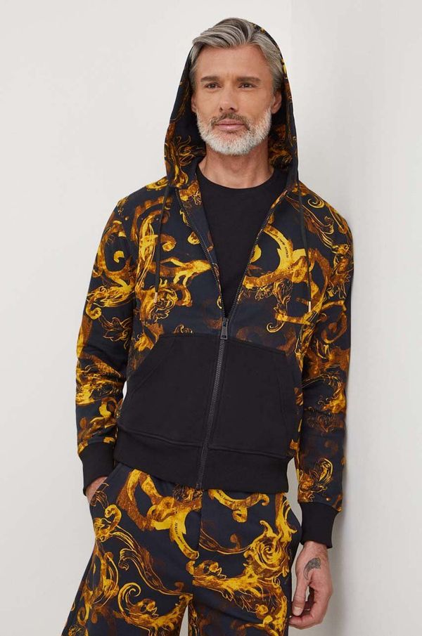 Versace Jeans Couture Pamučna dukserica Versace Jeans Couture za muškarce, boja: crna, s kapuljačom, s uzorkom