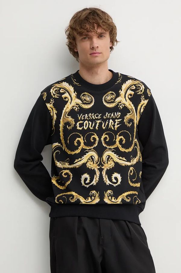 Versace Jeans Couture Pamučna dukserica Versace Jeans Couture za muškarce, boja: crna, s uzorkom, 77GAI3RB FS182