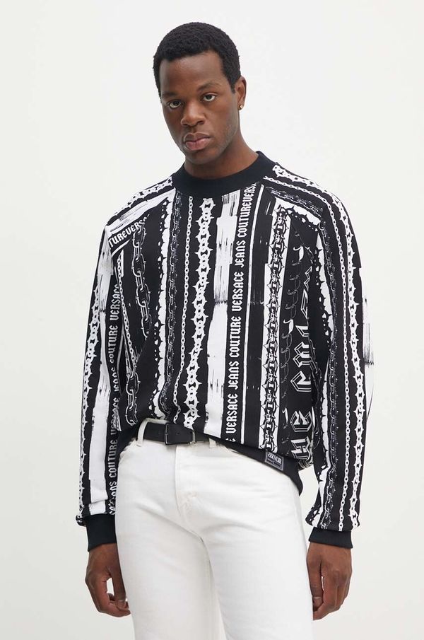 Versace Jeans Couture Pamučna dukserica Versace Jeans Couture za muškarce, boja: crna, s uzorkom, 77GAI3X0 FS167