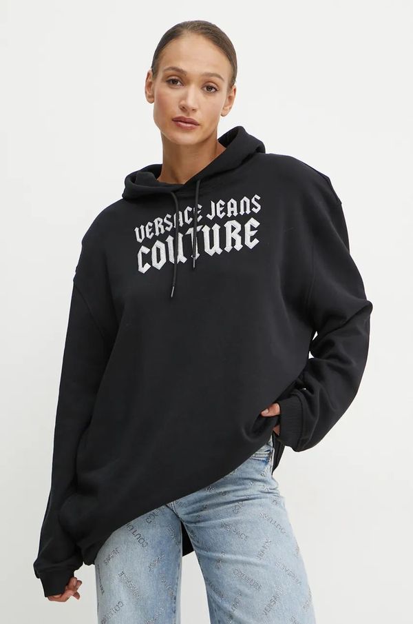 Versace Jeans Couture Pamučna dukserica Versace Jeans Couture za žene, boja: crna, s kapuljačom, s aplikacijom, 77HAIL03 CF00L
