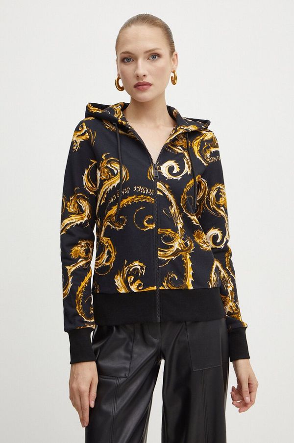 Versace Jeans Couture Pamučna dukserica Versace Jeans Couture za žene, boja: crna, s kapuljačom, s uzorkom, 77HAI306 FS171