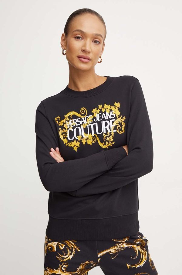 Versace Jeans Couture Pamučna dukserica Versace Jeans Couture za žene, boja: crna, s tiskom, 77HAIE05 CF00E